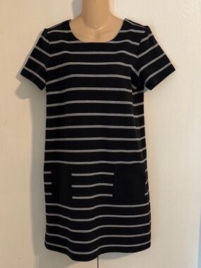 GAP Medium Striped Short-Sleeve Knit Shift Dress With Pockets